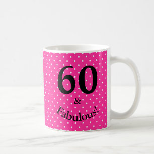 Taza De Café 60 & Fabuloso Cumpleaños Brillantes Lunares Rosado