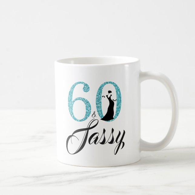 Taza De Café 60 y cumpleaños del purpurina azul descarado 60.o (Derecha)