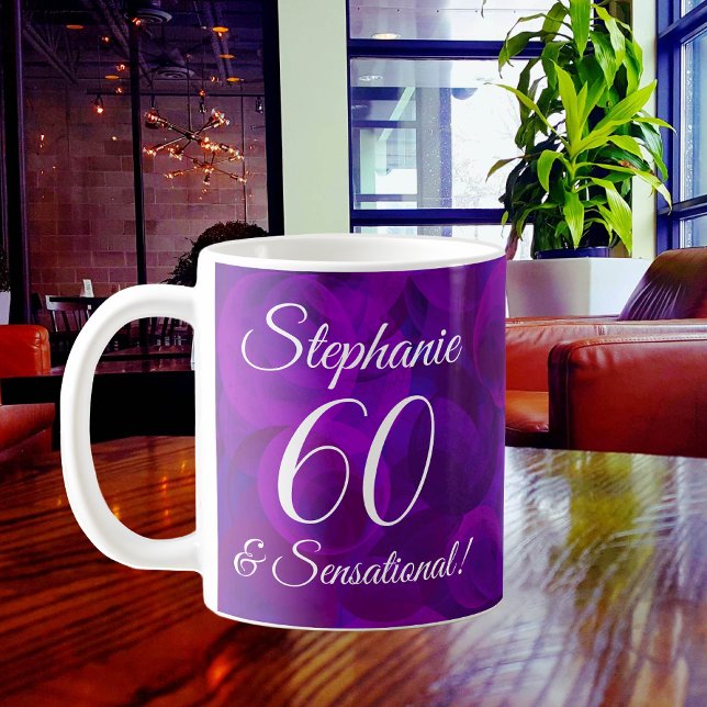 Taza De Café 60 y cumpleaños sensacional elegante morado (Subido por el creador)