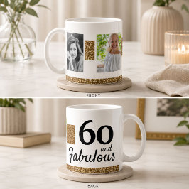 Taza De Café 60 y Fabuloso Brillo Dorado 2 Foto Cumpleaños 60