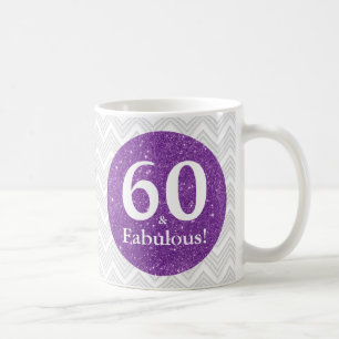 Taza De Café ¡60 y fabuloso! Purpurina Púrpura Sesenta Aniversa
