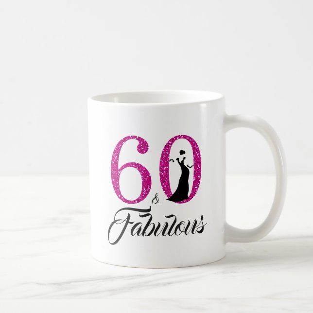 Taza De Café 60 y fabuloso Purpurina rosado caliente 60 cumplea (Derecha)