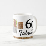 Taza De Café 60 y Fabulous Gold Purpurina 2 Photo 60th Birthday<br><div class="desc">60 y Fabulous Gold Purpurina 2 Fotos 60th Birthday Mug. Añade tus fotos - puedes usar una foto antigua y nueva - antes y después de las fotos.</div>