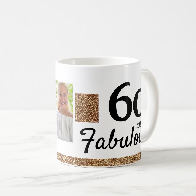 Taza De Café 60 y Fabulous Gold Purpurina 2 Photo 60th Birthday (Anverso derecho)