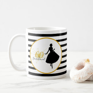 Taza De Café 60 y SENSACIONAL 60 cumpleaños franjas blanco/negr