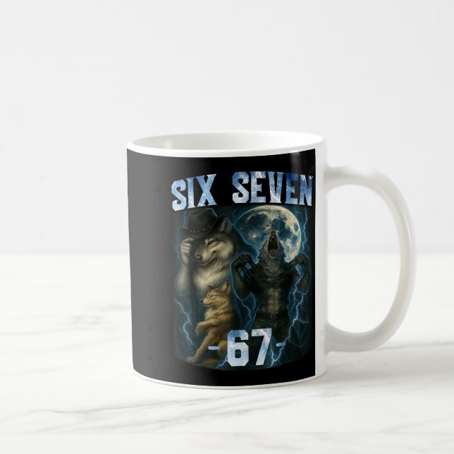 Taza De Café 67 Alpha Wolf Meme Funny Graphic Tee Six Seven Hum (Derecha)