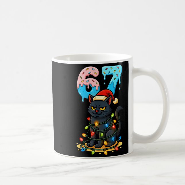 Taza De Café 67 Black Cat Santa Hat Christmas Lights Drip For G (Derecha)