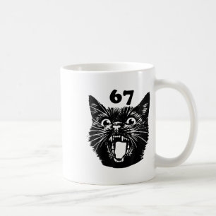 Taza De Café 67 Halloween Gato Negro Brainrot Meme Seis Siete C