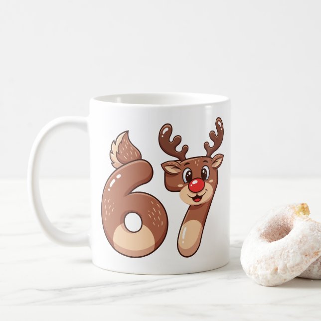 Taza De Café 67 Meme Christmas Reindeer  Mug (Con donut)