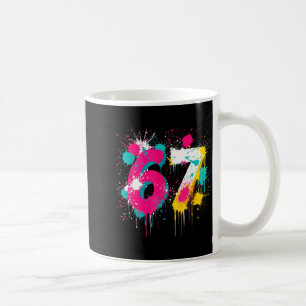 Taza De Café 67 Meme Goteo Pintura en Spray Six Seven 80s Color