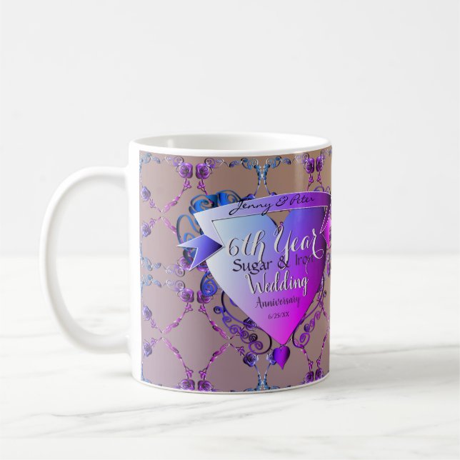 Taza De Café 6.º Aniversario Boda de Rosas Ametistas (Izquierda)
