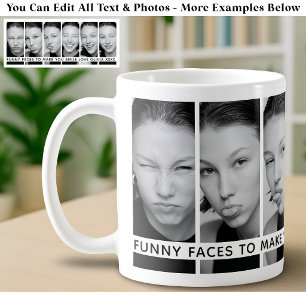Taza De Café 6 Caras Divertidas Fotos Personalizadas & Mensaje