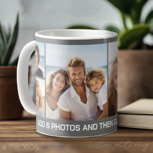Taza De Café 6 Colage de Fotos - Fondo Gris con Texto Blanco