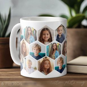 Taza De Café 6 Collage de fotos - patrón funky de panal - blanc