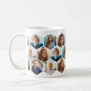 Taza De Café 6 Collage de fotos - patrón funky de panal - blanc