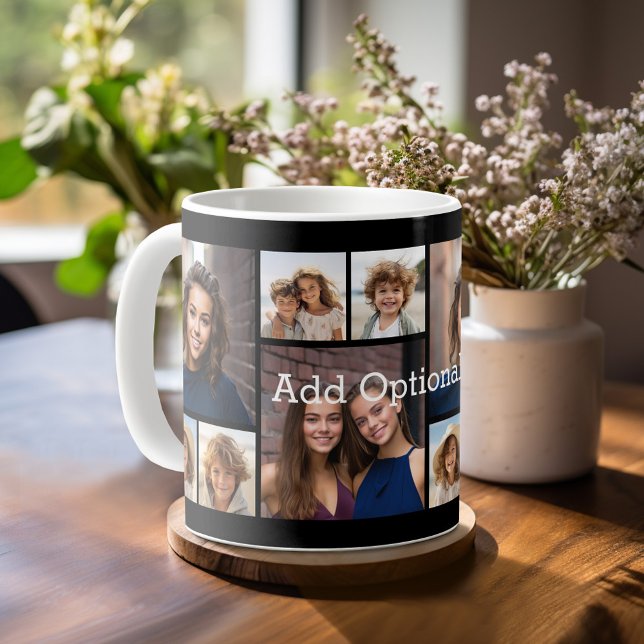 Taza De Café 6 Collage de fotos Texto opcional — Puede editar c (Personalized mug template with a 6 photo collage and custom text)