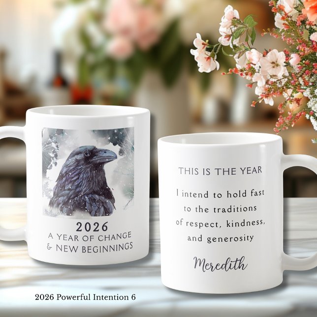 Taza De Café 6. Cuervo 2026 Año de Cambio Intención Poderosa (Raven 2026 Year of Change and New Beginnings Powerful Intention 6 Coffee Mug)