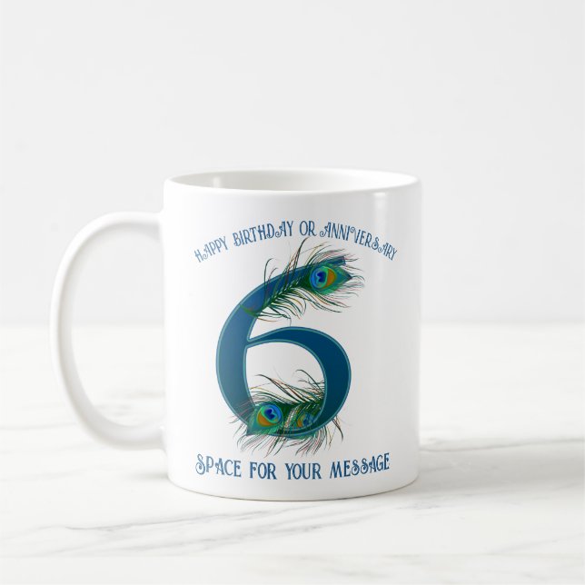 Taza De Café 6th Anniversary Peacock Feather Customizable (Izquierda)