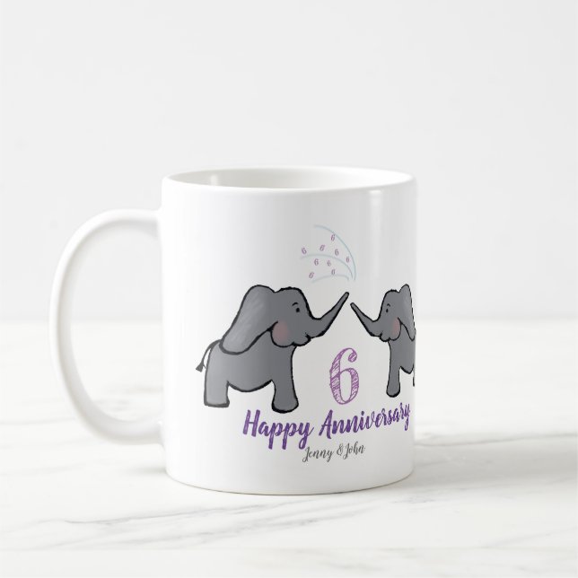 Taza De Café 6to aniversario de boda de hierro lindo elefante (Izquierda)