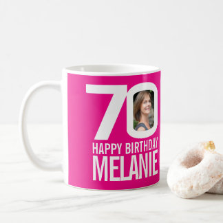 Taza De Café 70.º personalizado blanco rosado de cumpleaños