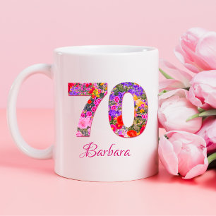 Taza De Café 70 años 70ª fiesta de cumpleaños lila rosa floral
