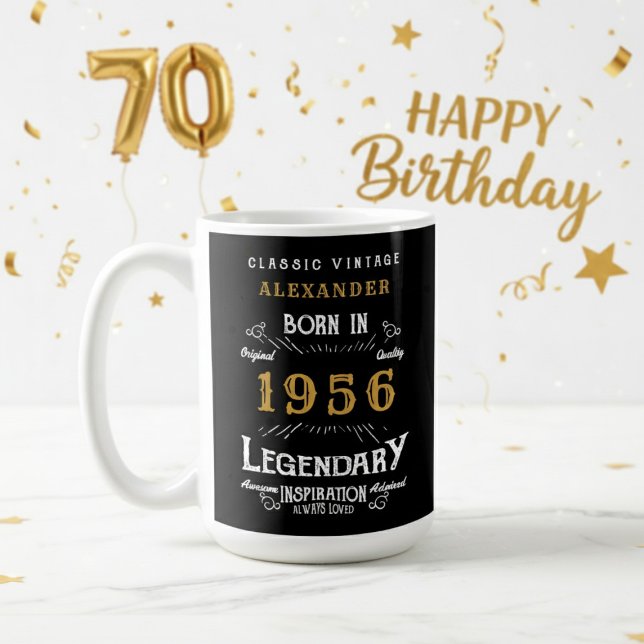 Taza De Café 70 cumpleaños 1956 Legendario Retro (1956 coffee mug on a white and gold background.)