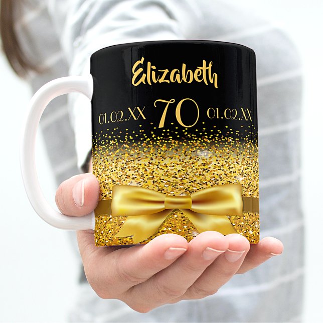 Taza De Café 70 cumpleaños oro negro elegante nombre clásico (Subido por el creador)