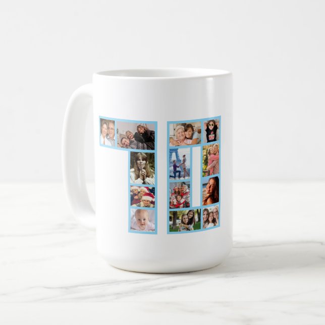 Taza De Café 70th Birthday Photo Collage Blue  (Anverso izquierdo)