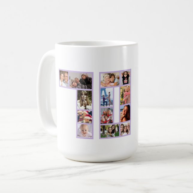 Taza De Café 70th Birthday Photo Collage purple (Anverso izquierdo)