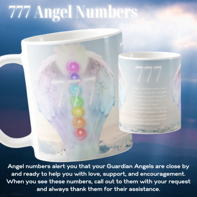Taza De Café 777 Números de ángel Chakra Angels Wings Mug (Subido por el creador)