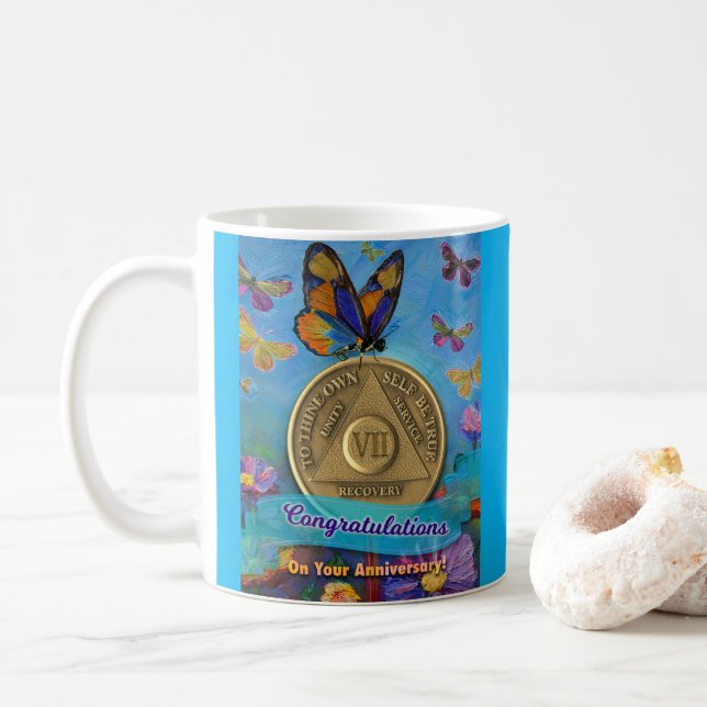 Taza De Café 7 año AA Coin felicita a Butterflies Coffee (Con donut)