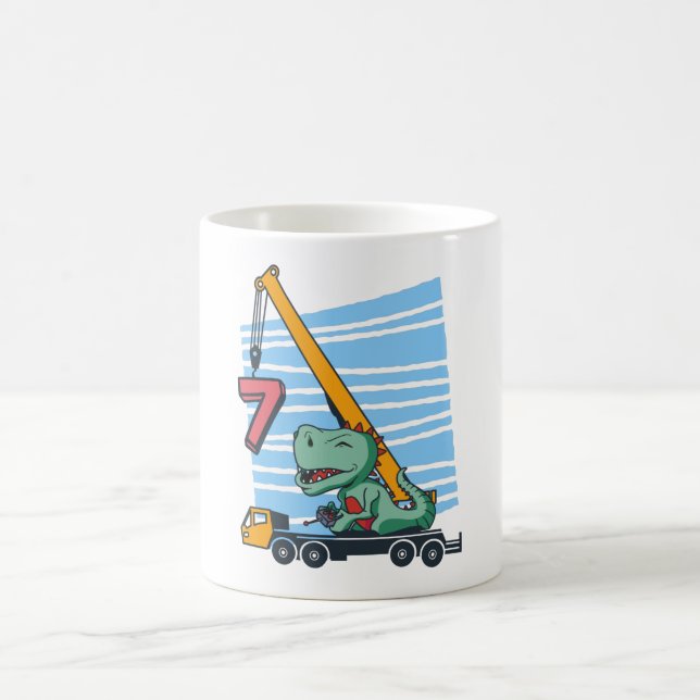 Taza De Café 7 years 7th Birthday Mobile Crane Dinosaur (Centro)