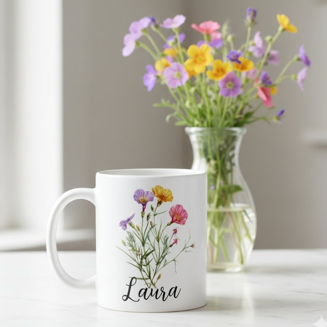 Taza De Café 80.º cumpleaños 80 Flor floral personalizada para  (Subido por el creador)