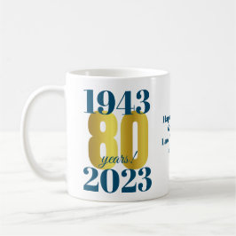 Taza De Café 80.º cumpleaños Oro Azul
