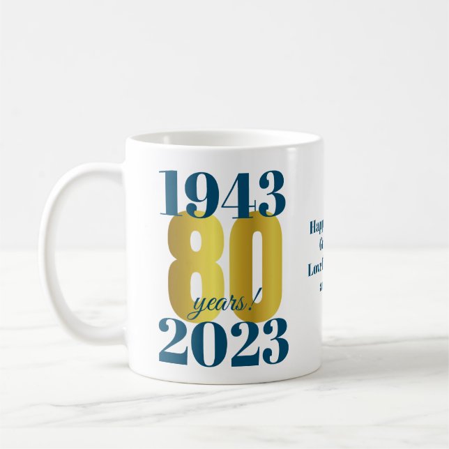 Taza De Café 80.º cumpleaños Oro Azul (Izquierda)