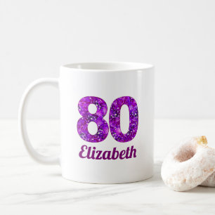 Taza De Café 80 años regalo flores moradas personalizado de 80 