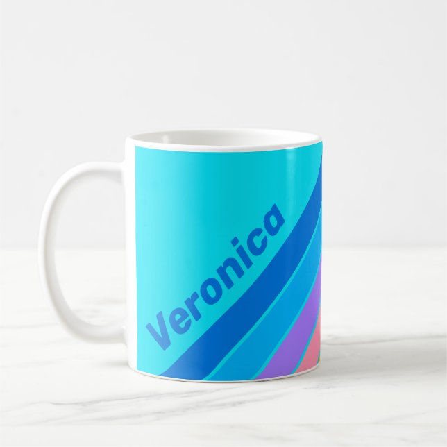 Taza De Café 80s Neon Ocean Sky Stripes with Name (Izquierda)