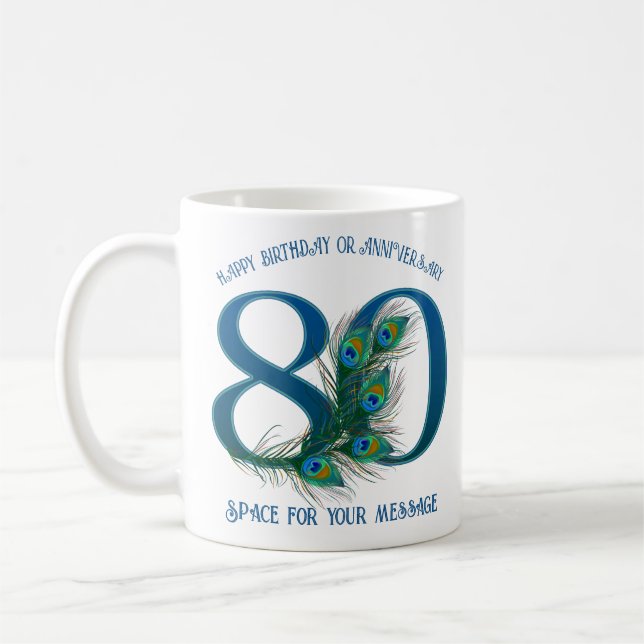 Taza De Café 80th Birthday Or Anniversary Peacock Feather (Izquierda)