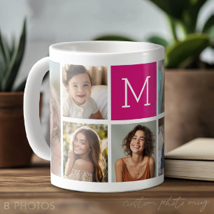 Taza De Café 8 Collage de Fotos Monograma de Berry Personalizad