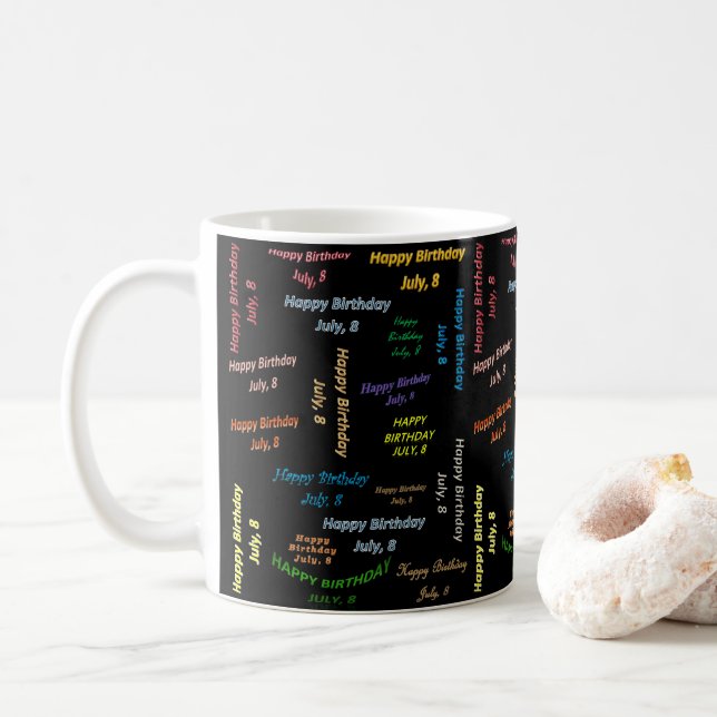 Taza De Café 8 de julio, cumpleaños Mug (Con donut)