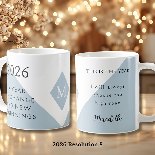 Taza De Café 8. New Year Resolution for 2026 Year of Change  (2026 Year of Change and New Beginnings Dusty Blue Resolution 8 Coffee Mug)