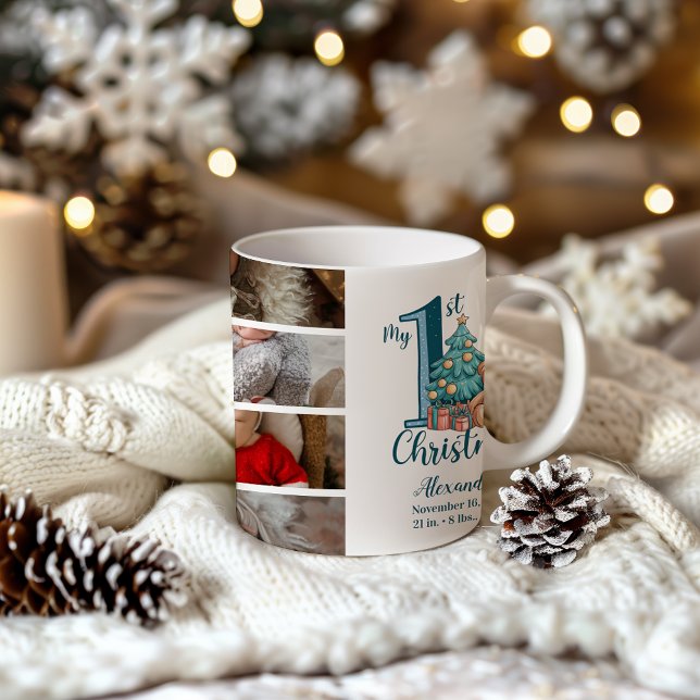 Taza De Café 8 Photo Blue Teddy Baby 1st Christmas (Subido por el creador)