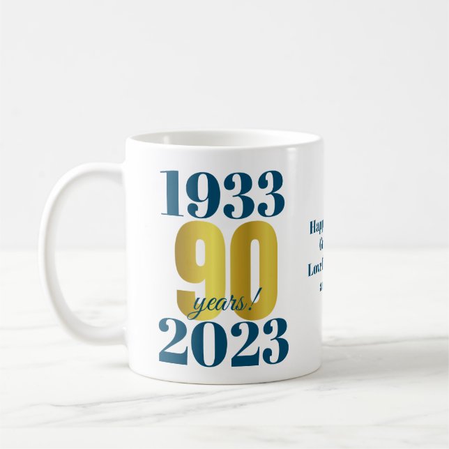 Taza De Café 90.º cumpleaños Oro Azul (Izquierda)