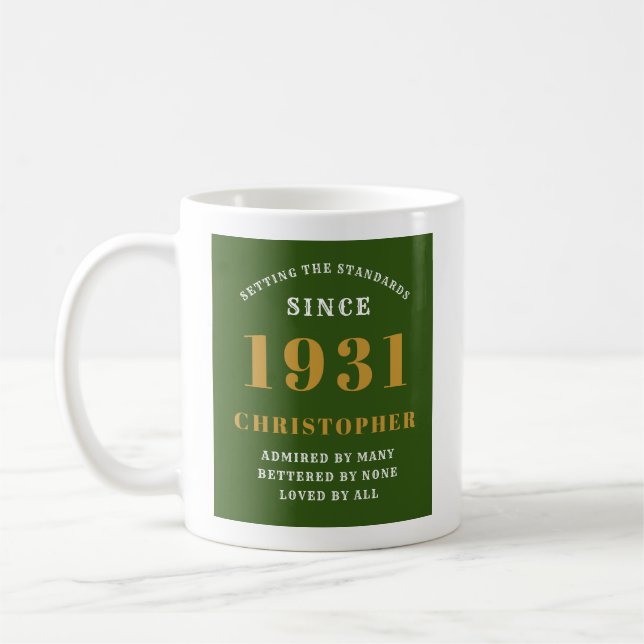 Taza De Café 90 cumpleaños 1931 Moda elegante verde personaliza (Izquierda)