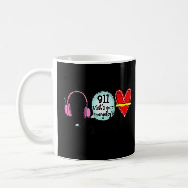 Taza De Café 911 Dispatcher Operator Heart Firefighter Police E (Izquierda)