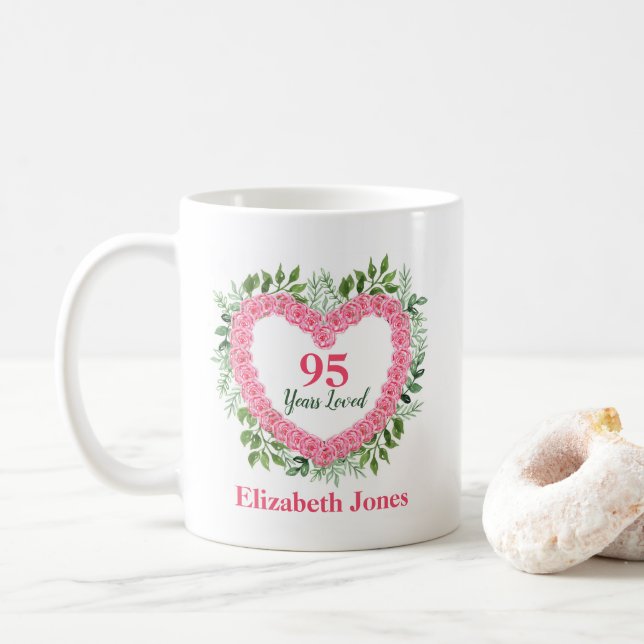 Taza De Café 95 años de amor Mug. 95 cumpleaños personalizado (Con donut)