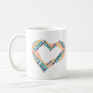 Taza De Café 99 Hermosos nombres de Alá en forma de corazón