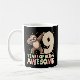 Taza De Café 9 Años Siendo Increíble Sloth Dabbing 9 Cumpleaños