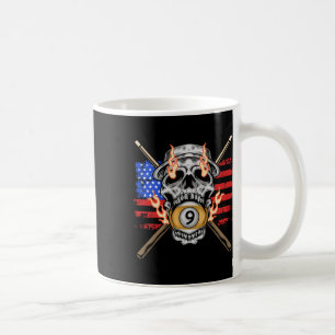 Taza De Café 9 Ball Billiard Pool Player American Flag Skull Bi