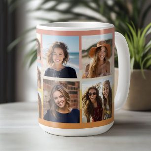 Taza De Café 9 Collage de Fotos Minimalista - Rayas de Coral Do